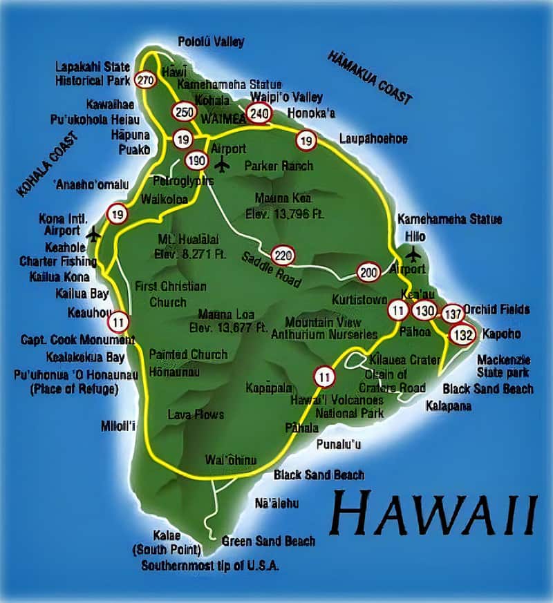 Map of the Big Island, Hawaii